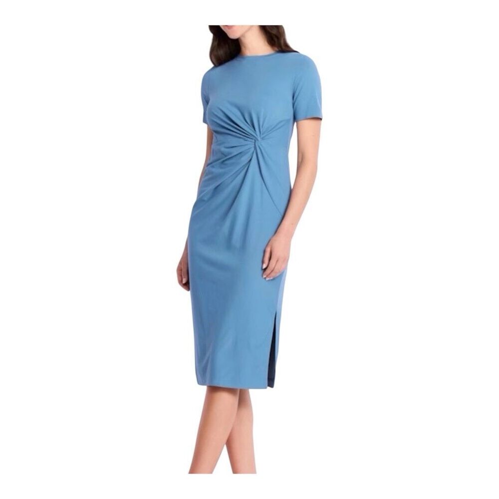 Market & Spruce Chessa Jersey Knit Twist Front Dress Blue Medium